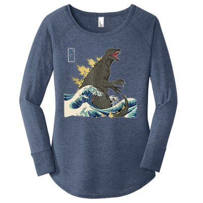 THE GREAT MONSTER OFF KANAGAWA TeamGodzilla Wave Poster Women's Perfect Tri Tunic Long Sleeve Shirt