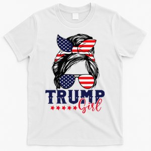 Trump Girl Messy Bun Trump 2024 Election American Flag T-Shirt