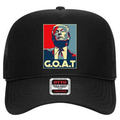 Trump GOAT Middle Finger Election 2024 Republican Poster High Crown Mesh Back Trucker Hat