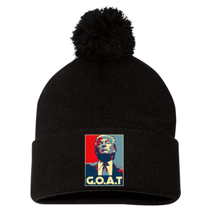 Trump GOAT Middle Finger Election 2024 Republican Poster Pom Pom 12in Knit Beanie