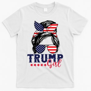 Trump Girl Messy Bun Trump 2024 Election American Flag T-Shirt