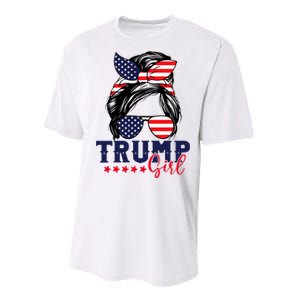 Trump Girl Messy Bun Trump 2024 Election American Flag Performance Sprint T-Shirt