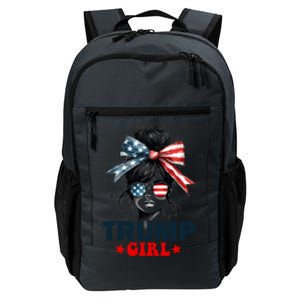 Trump Girl Messy Bun Sunglasses Trump 2024 Election Usa Flag Daily Commute Backpack