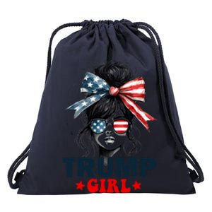 Trump Girl Messy Bun Sunglasses Trump 2024 Election Usa Flag Drawstring Bag