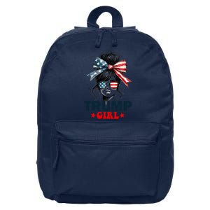 Trump Girl Messy Bun Sunglasses Trump 2024 Election Usa Flag 16 in Basic Backpack