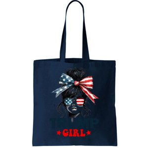 Trump Girl Messy Bun Sunglasses Trump 2024 Election Usa Flag Tote Bag