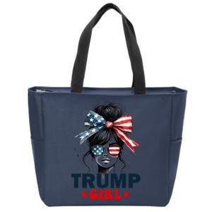 Trump Girl Messy Bun Sunglasses Trump 2024 Election Usa Flag Zip Tote Bag