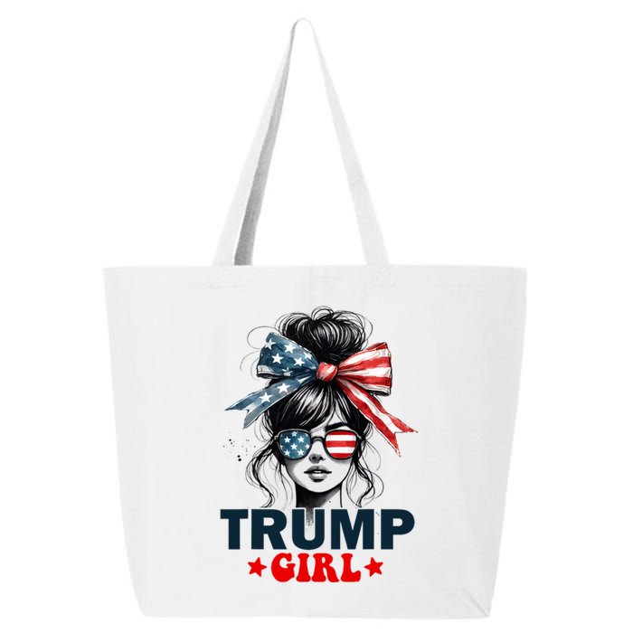 Trump Girl Messy Bun Sunglasses Trump 2024 Election Usa Flag 25L Jumbo Tote