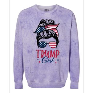 Trump Girl Messy Bun Trump 2024 Election American Flag Funny Hoodie Colorblast Crewneck Sweatshirt