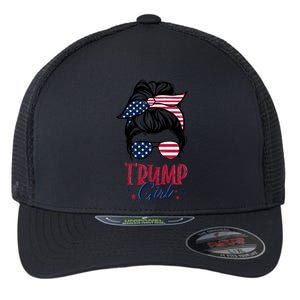 Trump Girl Messy Bun Trump 2024 Election American Flag Funny Hoodie Flexfit Unipanel Trucker Cap