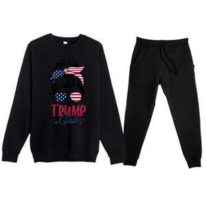 Trump Girl Messy Bun Trump 2024 Election American Flag Funny Hoodie Premium Crewneck Sweatsuit Set