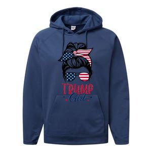 Trump Girl Messy Bun Trump 2024 Election American Flag Funny Hoodie Performance Fleece Hoodie