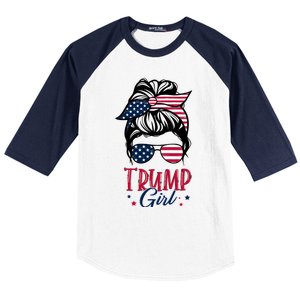 Trump Girl Messy Bun Trump 2024 Election American Flag Funny Hoodie Baseball Sleeve Shirt