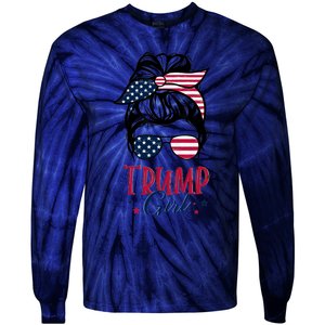 Trump Girl Messy Bun Trump 2024 Election American Flag Funny Hoodie Tie-Dye Long Sleeve Shirt