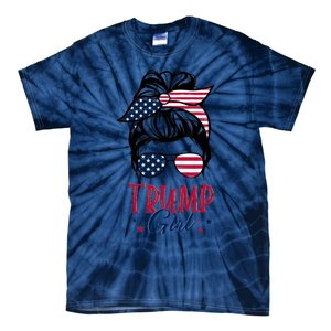 Trump Girl Messy Bun Trump 2024 Election American Flag Funny Hoodie Tie-Dye T-Shirt