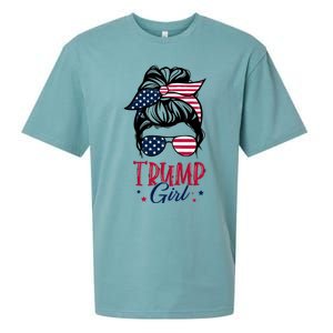 Trump Girl Messy Bun Trump 2024 Election American Flag Funny Hoodie Sueded Cloud Jersey T-Shirt