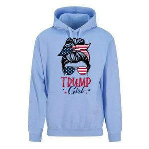 Trump Girl Messy Bun Trump 2024 Election American Flag Funny Hoodie Unisex Surf Hoodie