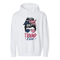 Trump Girl Messy Bun Trump 2024 Election American Flag Funny Hoodie Garment-Dyed Fleece Hoodie