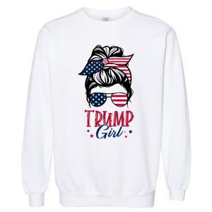 Trump Girl Messy Bun Trump 2024 Election American Flag Funny Hoodie Garment-Dyed Sweatshirt