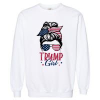 Trump Girl Messy Bun Trump 2024 Election American Flag Funny Hoodie Garment-Dyed Sweatshirt