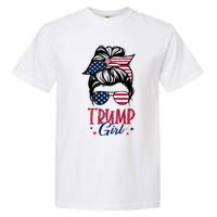 Trump Girl Messy Bun Trump 2024 Election American Flag Funny Hoodie Garment-Dyed Heavyweight T-Shirt