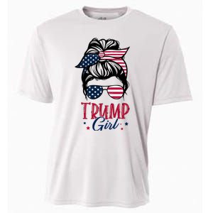 Trump Girl Messy Bun Trump 2024 Election American Flag Funny Hoodie Cooling Performance Crew T-Shirt