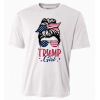 Trump Girl Messy Bun Trump 2024 Election American Flag Funny Hoodie Cooling Performance Crew T-Shirt