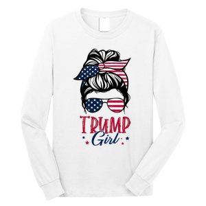 Trump Girl Messy Bun Trump 2024 Election American Flag Funny Hoodie Long Sleeve Shirt