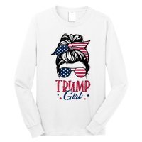 Trump Girl Messy Bun Trump 2024 Election American Flag Funny Hoodie Long Sleeve Shirt