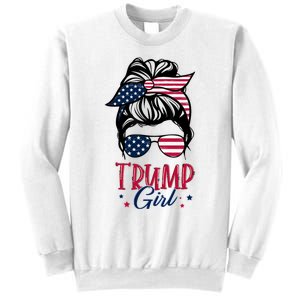 Trump Girl Messy Bun Trump 2024 Election American Flag Funny Hoodie Sweatshirt