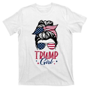 Trump Girl Messy Bun Trump 2024 Election American Flag Funny Hoodie T-Shirt