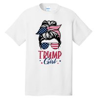 Trump Girl Messy Bun Trump 2024 Election American Flag Funny Hoodie Tall T-Shirt