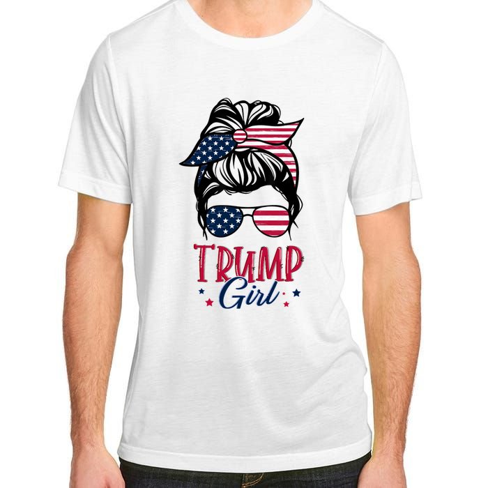 Trump Girl Messy Bun Trump 2024 Election American Flag Funny Hoodie Adult ChromaSoft Performance T-Shirt