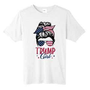 Trump Girl Messy Bun Trump 2024 Election American Flag Funny Hoodie Tall Fusion ChromaSoft Performance T-Shirt