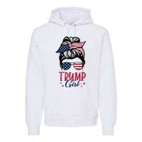 Trump Girl Messy Bun Trump 2024 Election American Flag Funny Hoodie Premium Hoodie