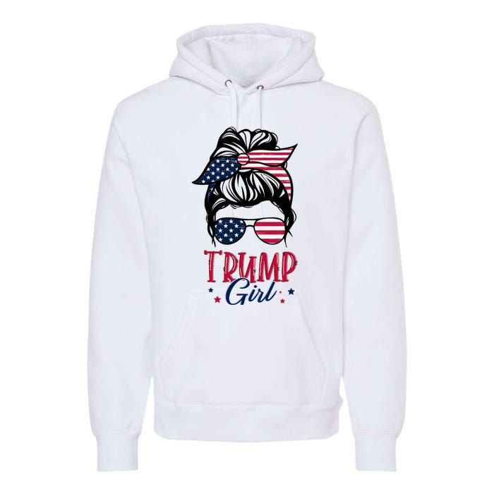 Trump Girl Messy Bun Trump 2024 Election American Flag Funny Hoodie Premium Hoodie