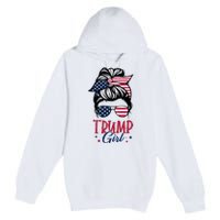 Trump Girl Messy Bun Trump 2024 Election American Flag Funny Hoodie Premium Pullover Hoodie