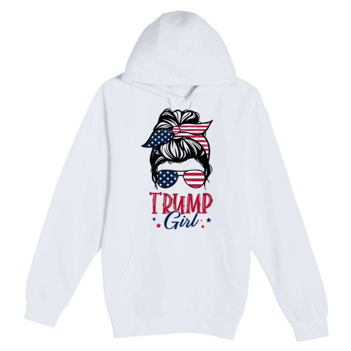 Trump Girl Messy Bun Trump 2024 Election American Flag Funny Hoodie Premium Pullover Hoodie