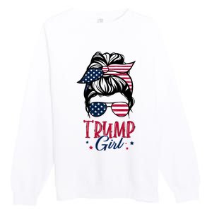 Trump Girl Messy Bun Trump 2024 Election American Flag Funny Hoodie Premium Crewneck Sweatshirt