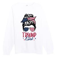 Trump Girl Messy Bun Trump 2024 Election American Flag Funny Hoodie Premium Crewneck Sweatshirt