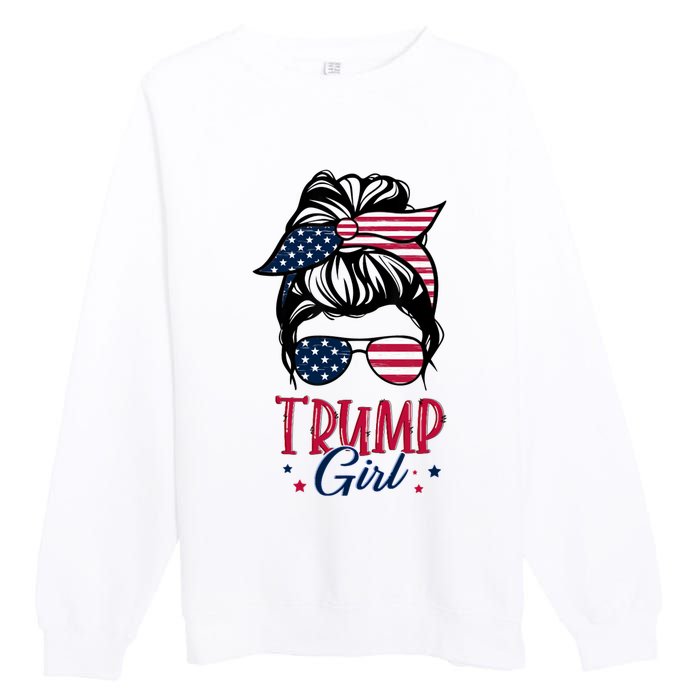 Trump Girl Messy Bun Trump 2024 Election American Flag Funny Hoodie Premium Crewneck Sweatshirt