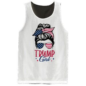 Trump Girl Messy Bun Trump 2024 Election American Flag Funny Hoodie Mesh Reversible Basketball Jersey Tank