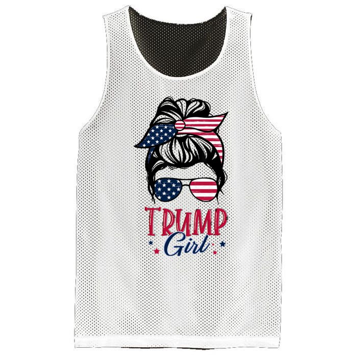 Trump Girl Messy Bun Trump 2024 Election American Flag Funny Hoodie Mesh Reversible Basketball Jersey Tank