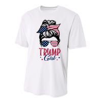 Trump Girl Messy Bun Trump 2024 Election American Flag Funny Hoodie Performance Sprint T-Shirt