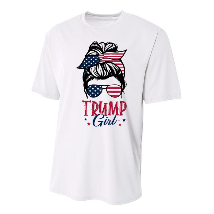 Trump Girl Messy Bun Trump 2024 Election American Flag Funny Hoodie Performance Sprint T-Shirt