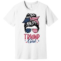 Trump Girl Messy Bun Trump 2024 Election American Flag Funny Hoodie Premium T-Shirt