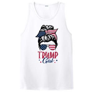 Trump Girl Messy Bun Trump 2024 Election American Flag Funny Hoodie PosiCharge Competitor Tank