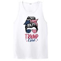 Trump Girl Messy Bun Trump 2024 Election American Flag Funny Hoodie PosiCharge Competitor Tank