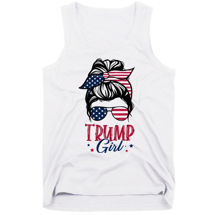 Trump Girl Messy Bun Trump 2024 Election American Flag Funny Hoodie Tank Top