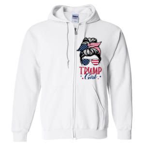 Trump Girl Messy Bun Trump 2024 Election American Flag Funny Hoodie Full Zip Hoodie